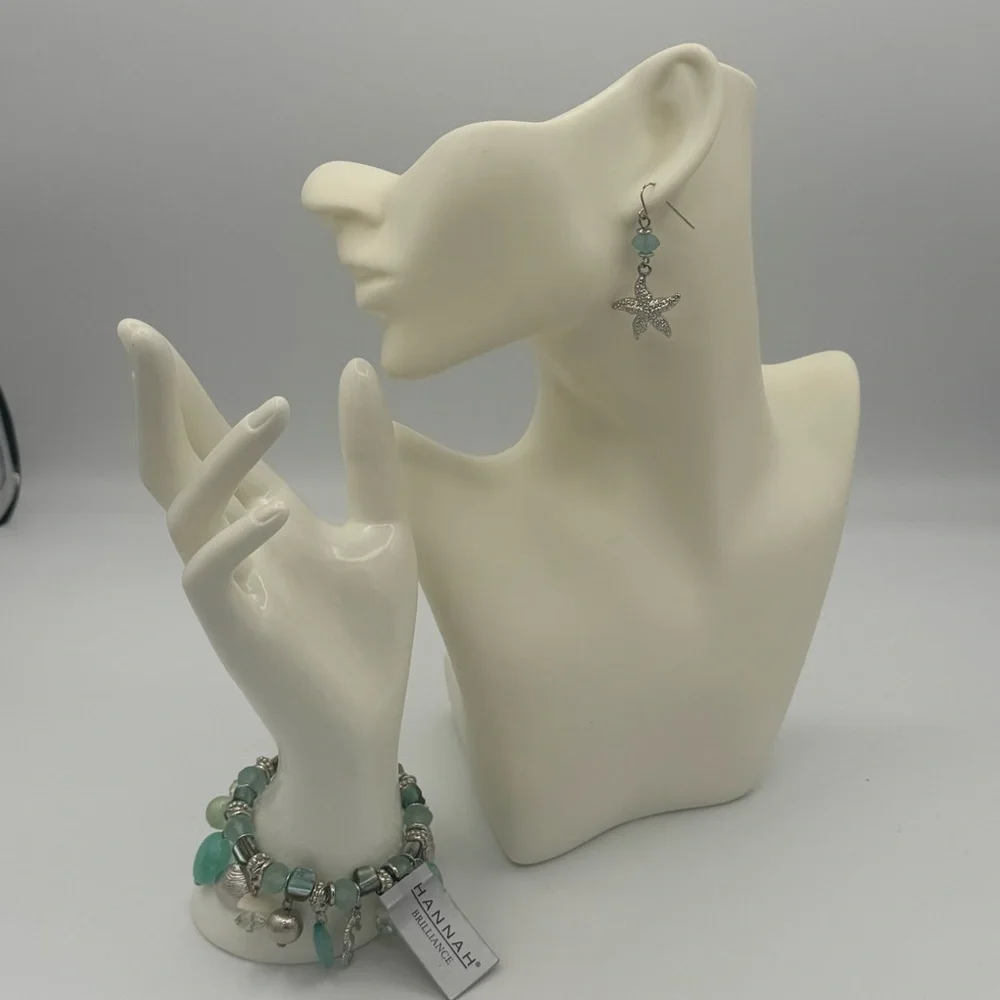 Hannah Brilliance Nautical Beach Ocean Sea Glass Sea Life Bracelet and Earrings - Picture 2 of 11